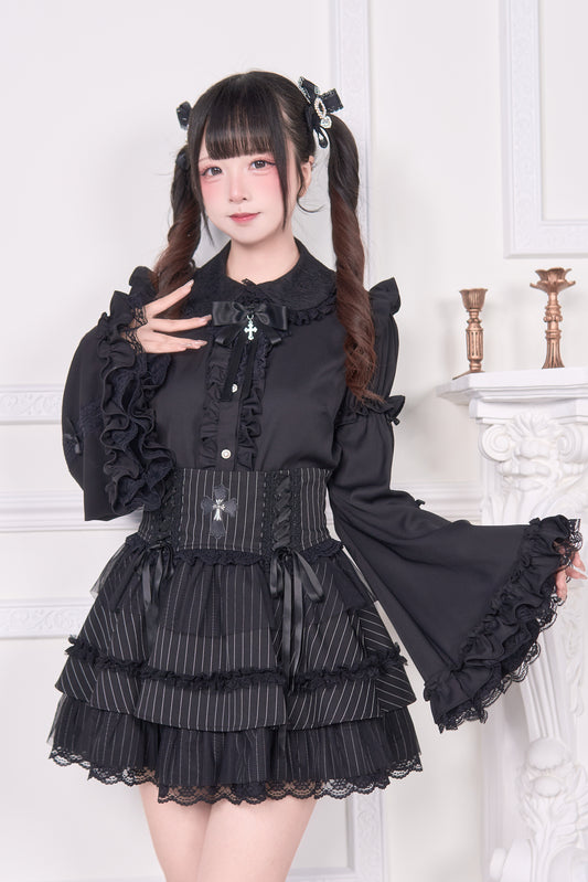 姫袖リボンレースアップブラウス