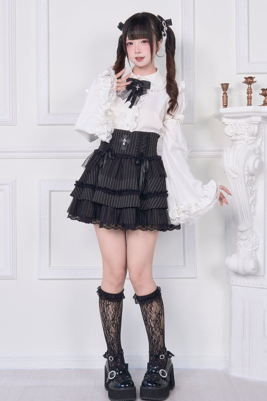 Princess Sleeve Ribbon Lace-up Blouse