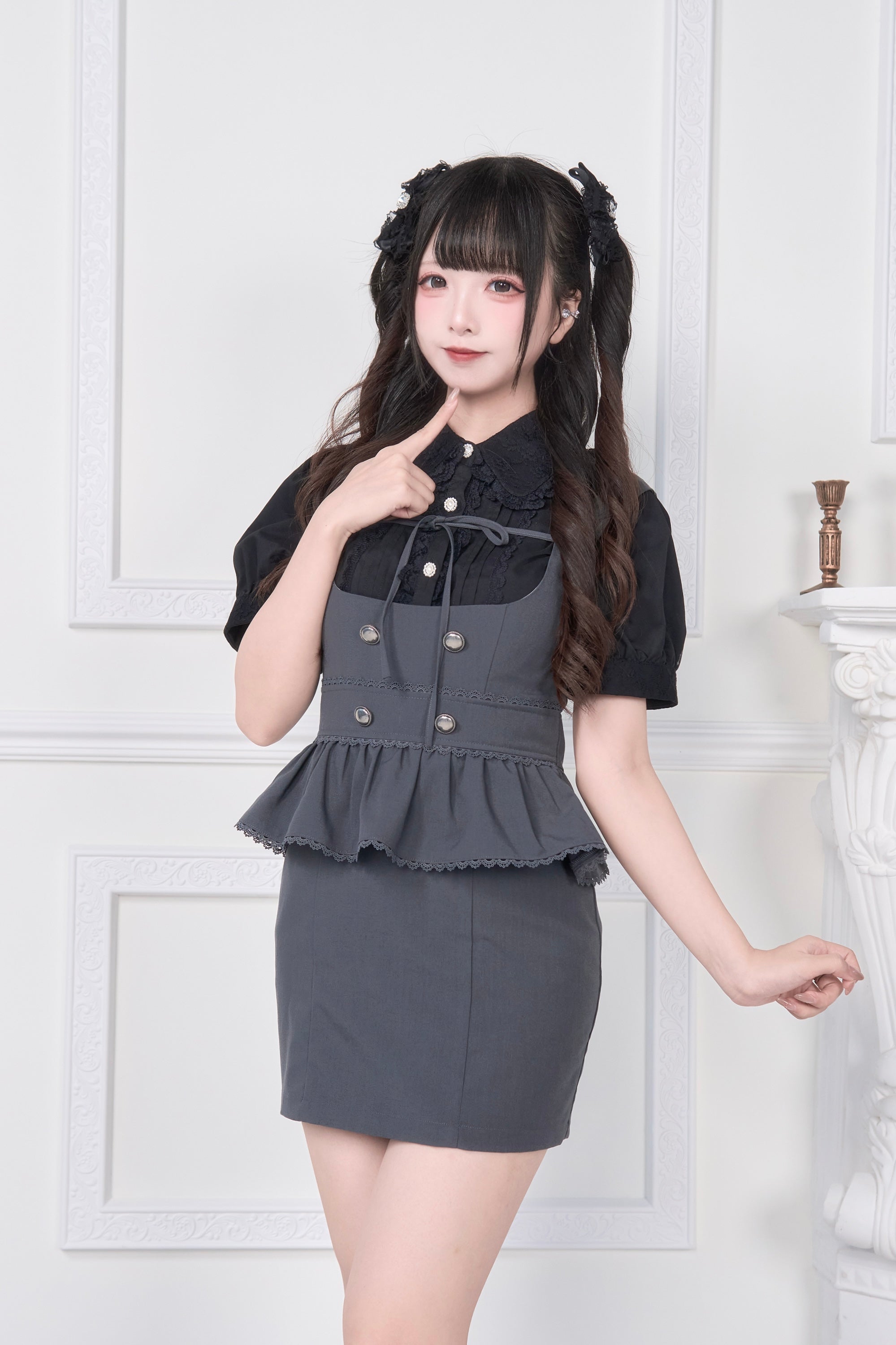 2WAYサロペットスカート&リボンブローチブラウス – NoGenki