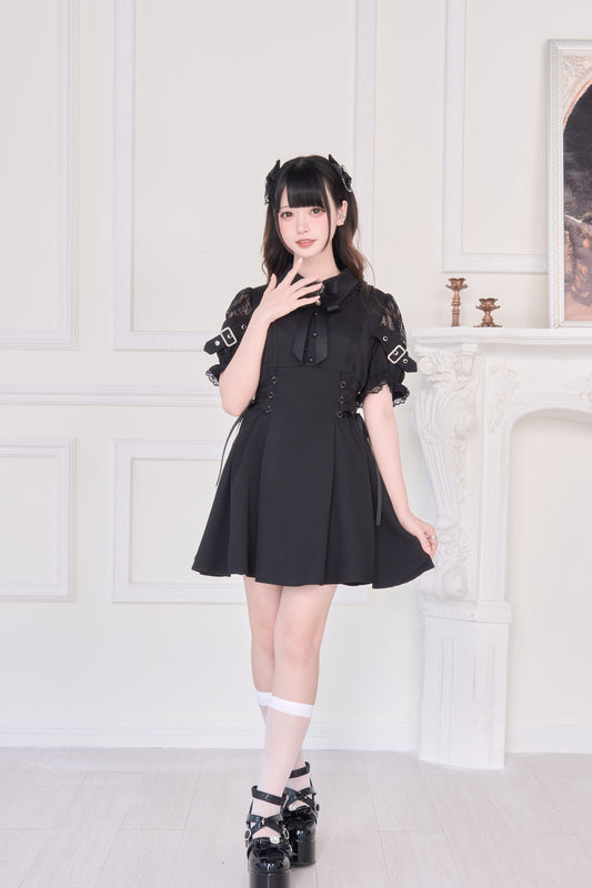 Lace Sleeve Fake Two-Piece Dress