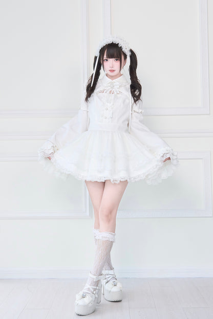 ブローチ付き姫袖レースワンピースセット