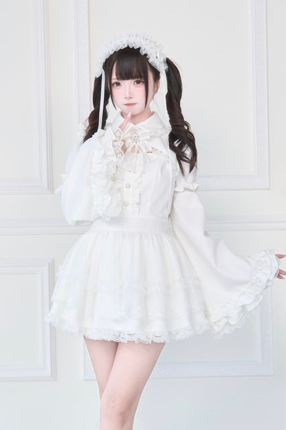 ブローチ付き姫袖レースワンピースセット