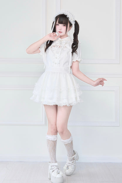 ブローチ付き姫袖レースワンピースセット