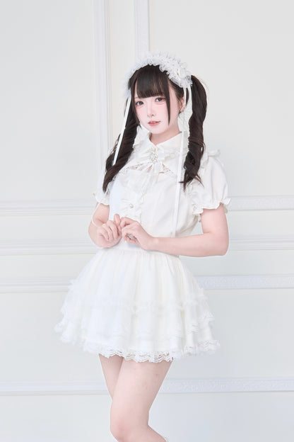 ブローチ付き姫袖レースワンピースセット