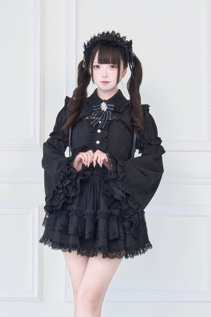 ブローチ付き姫袖レースワンピースセット