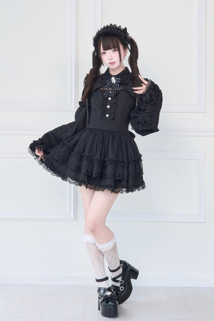 ブローチ付き姫袖レースワンピースセット