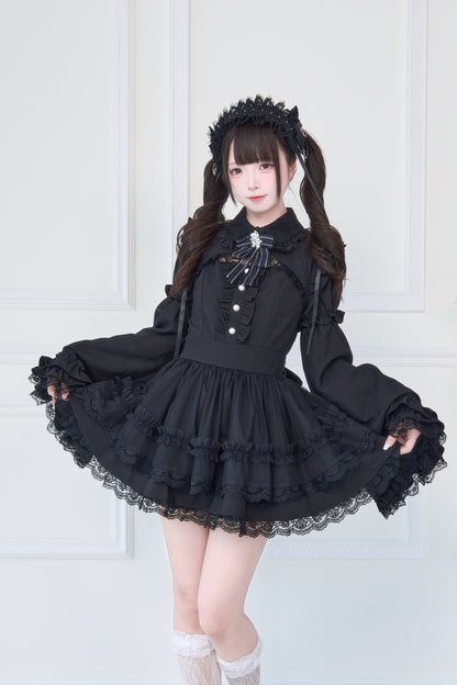 ブローチ付き姫袖レースワンピースセット