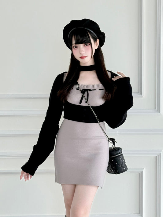 Knit top x knit cami dress 2-piece set