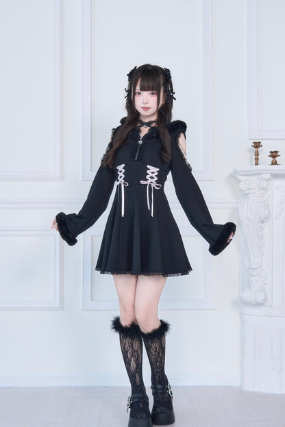 ファーフード付きカットワンピ