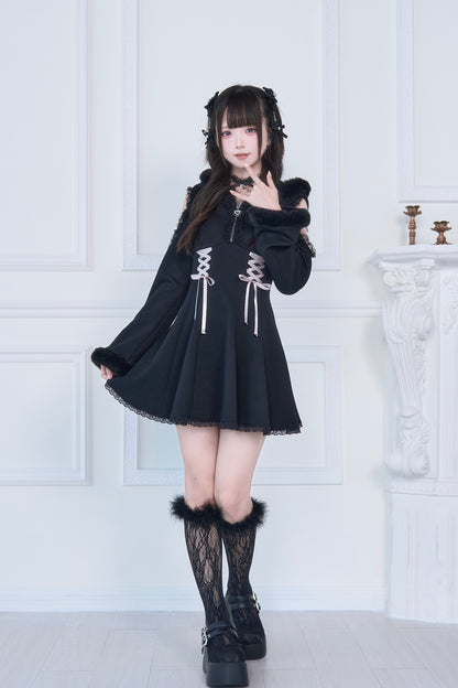 ファーフード付きカットワンピ