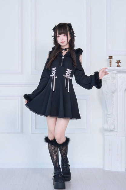 ファーフード付きカットワンピ