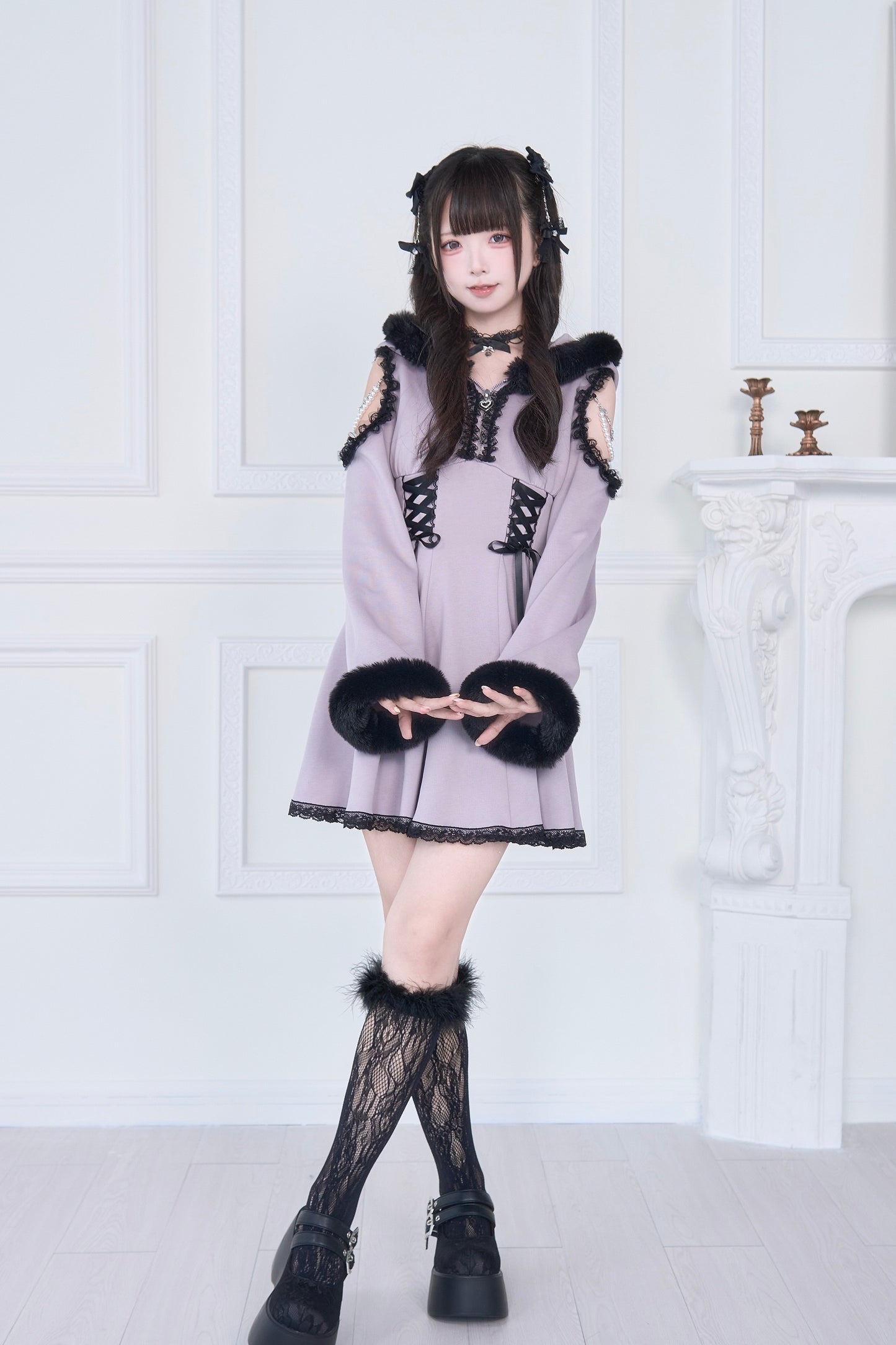 ファーフード付きカットワンピ