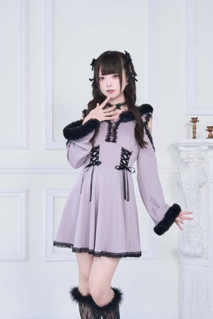 ファーフード付きカットワンピ