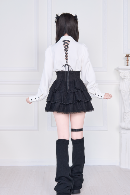 クロスバックレースアップブラウスxサブカル刺繍スカート