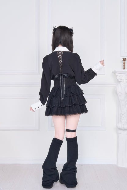 クロスバックレースアップブラウスxサブカル刺繍スカート