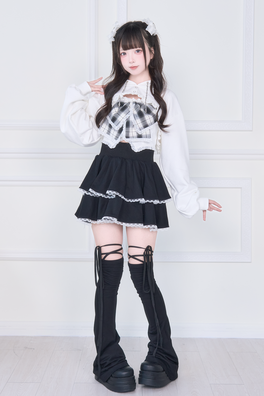 Check Ribbon Cami x Short Hoodie Set