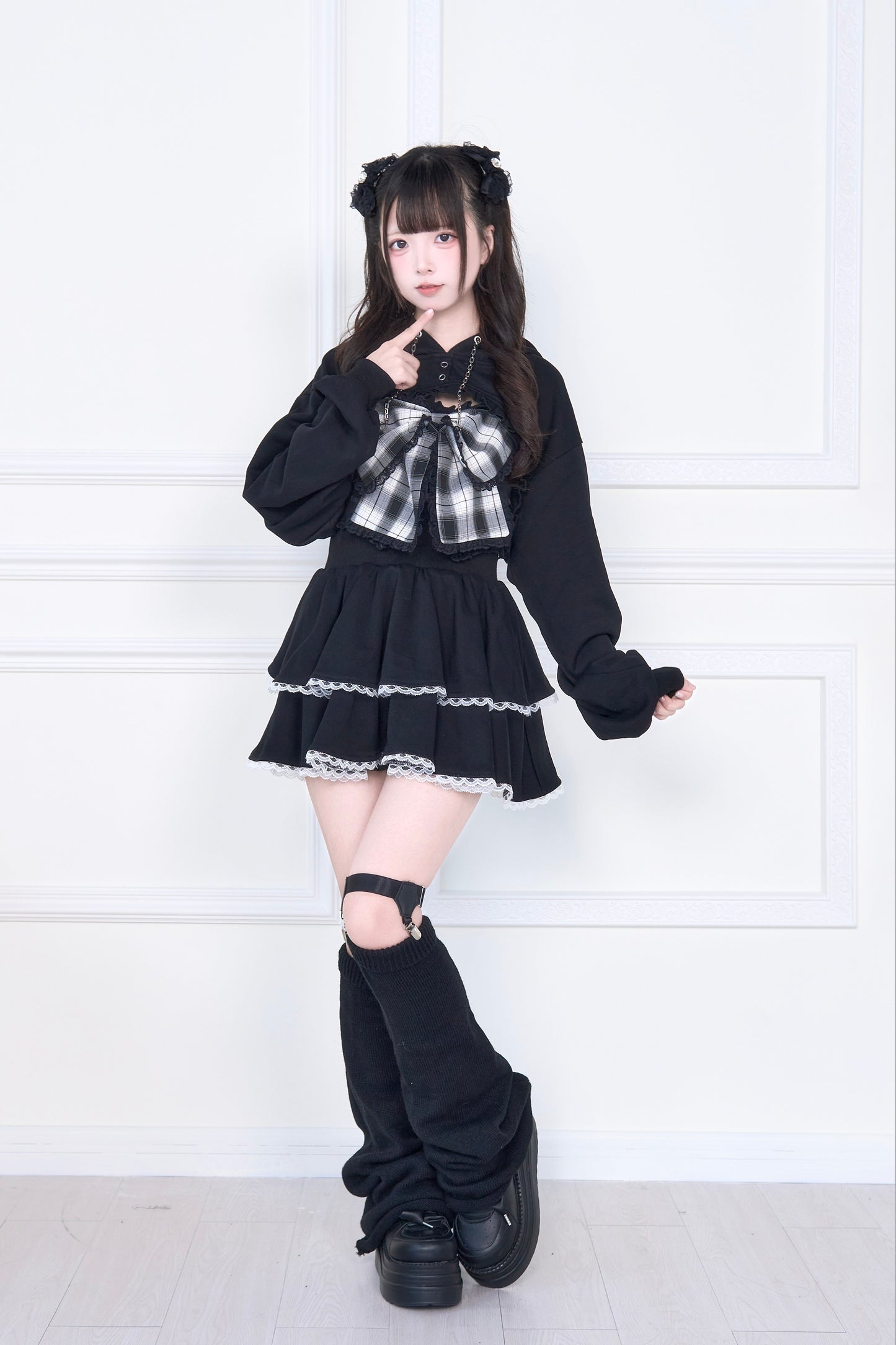 11.7日20時 チェックリボンキャミ×ショートフーディセット