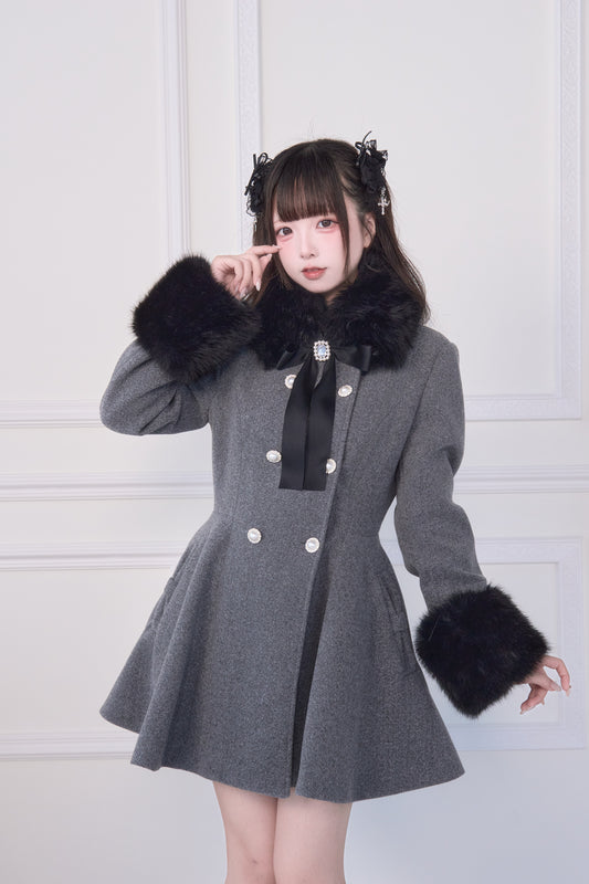 Fur flare pearl double coat
