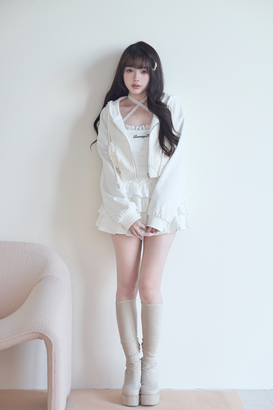 レースキャミ×ショートジップフーディセット