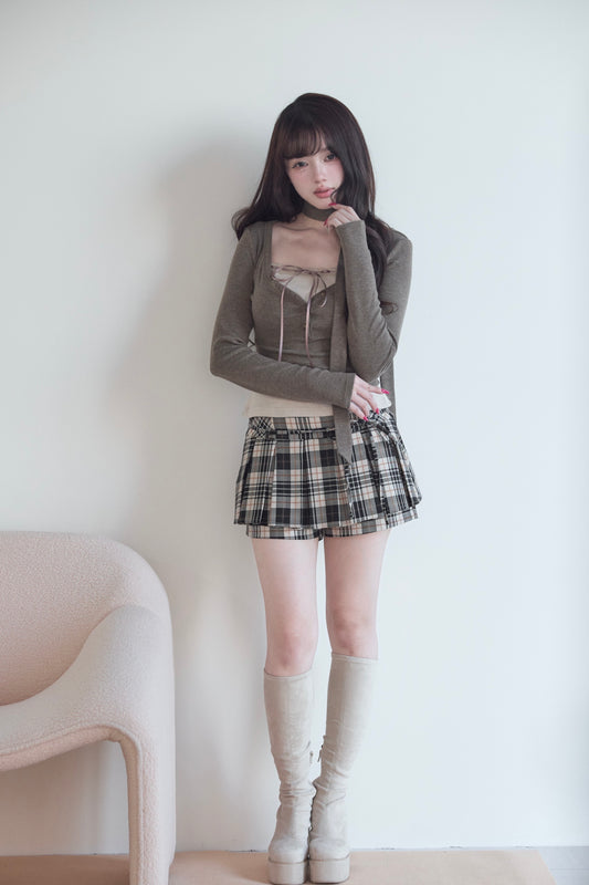 ミニスカーフニット×リボンキャミセット