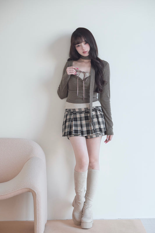 ミニスカーフニット×リボンキャミセット