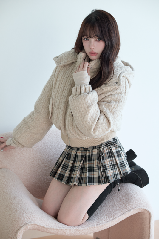 ケーブルニットキルティングジャケット