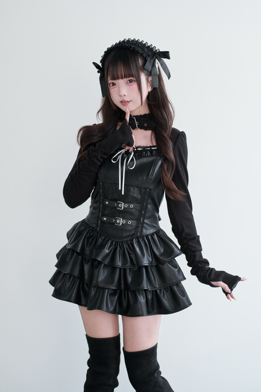 レースアップビスチェフリルミニワンピース