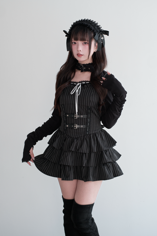 レースアップビスチェフリルミニワンピース