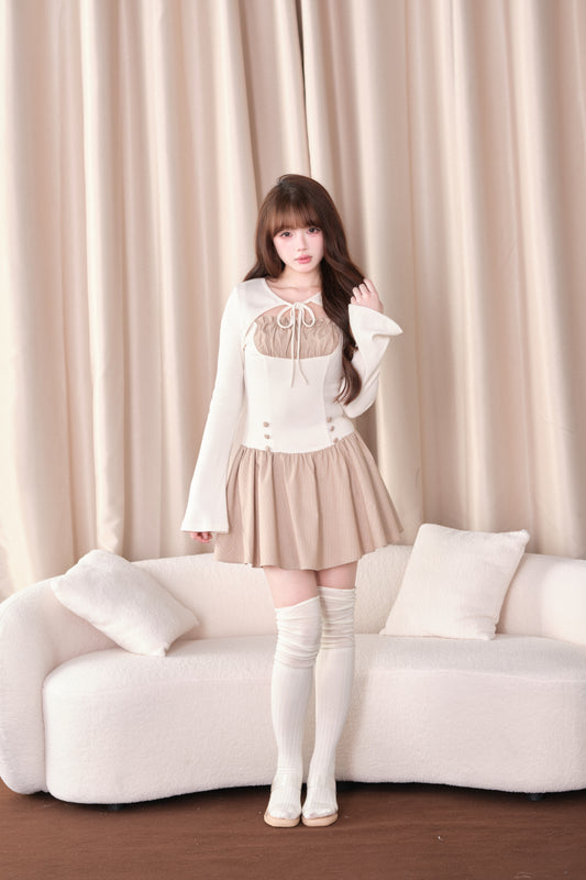 リボン切替ニットワンピース