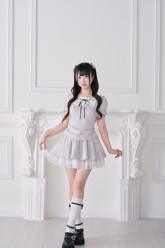 バックフリルフーディー チュールレイヤードスカート セット