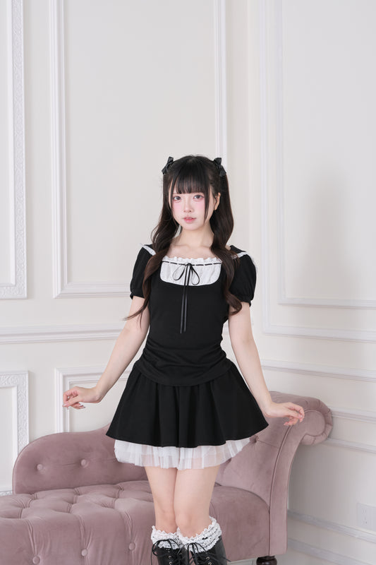 バックフリルフーディー チュールレイヤードスカート セット